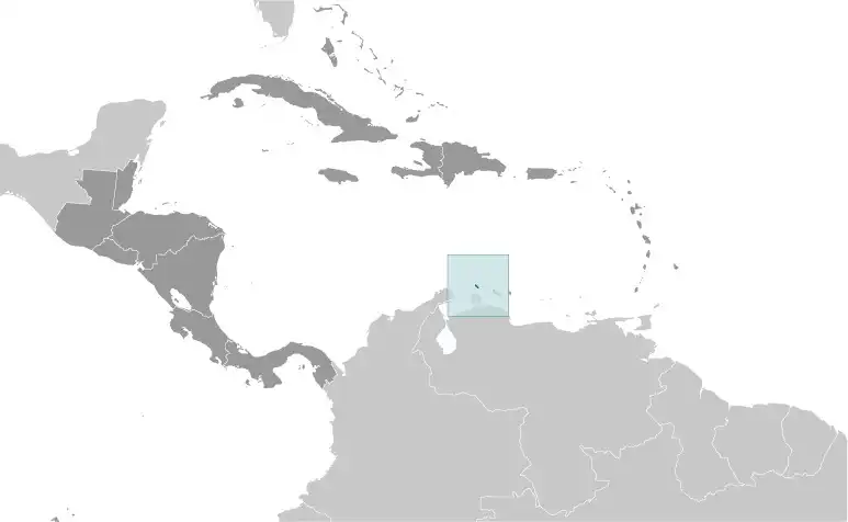 Locator Map of Aruba showing the country on the continent in color