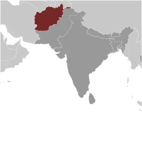 Locator Map of Afghanistan showing the country on the continent in color