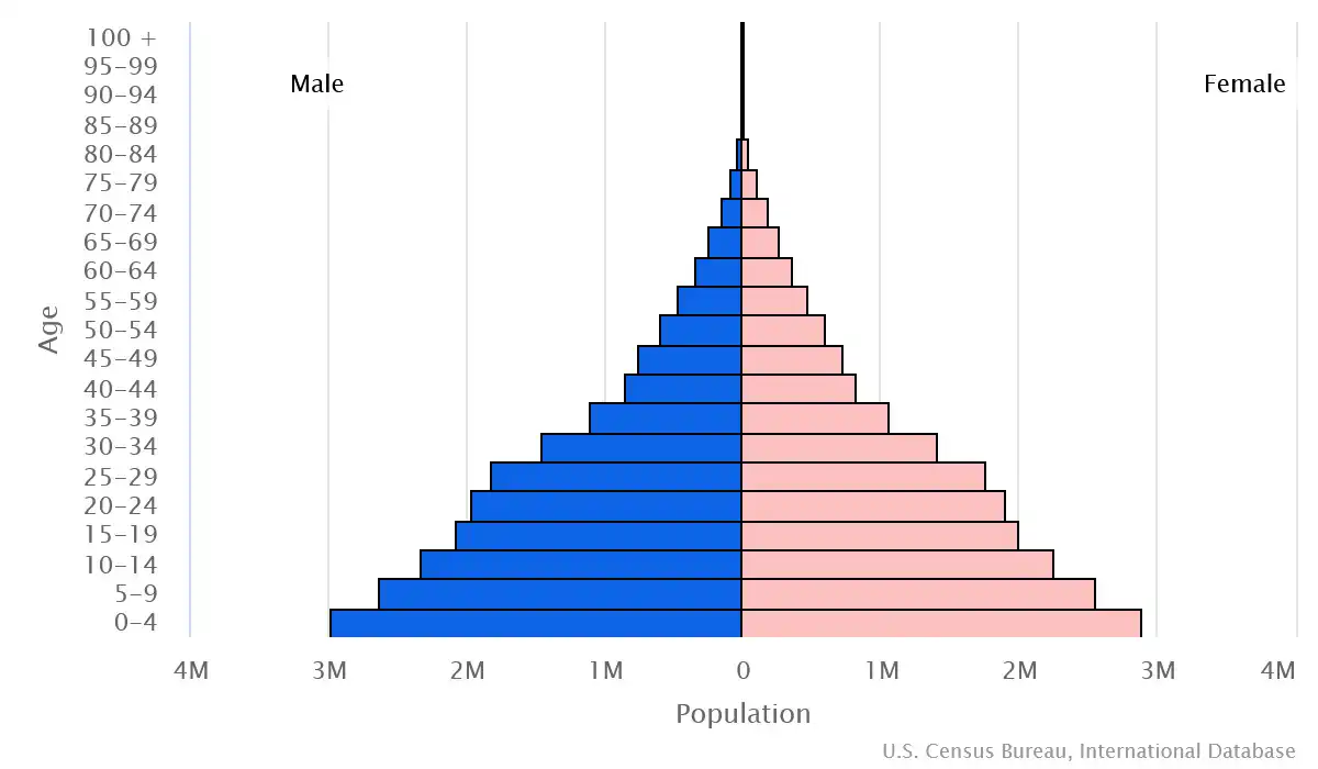 Chart graphic of the age pyramid of Afghanistan