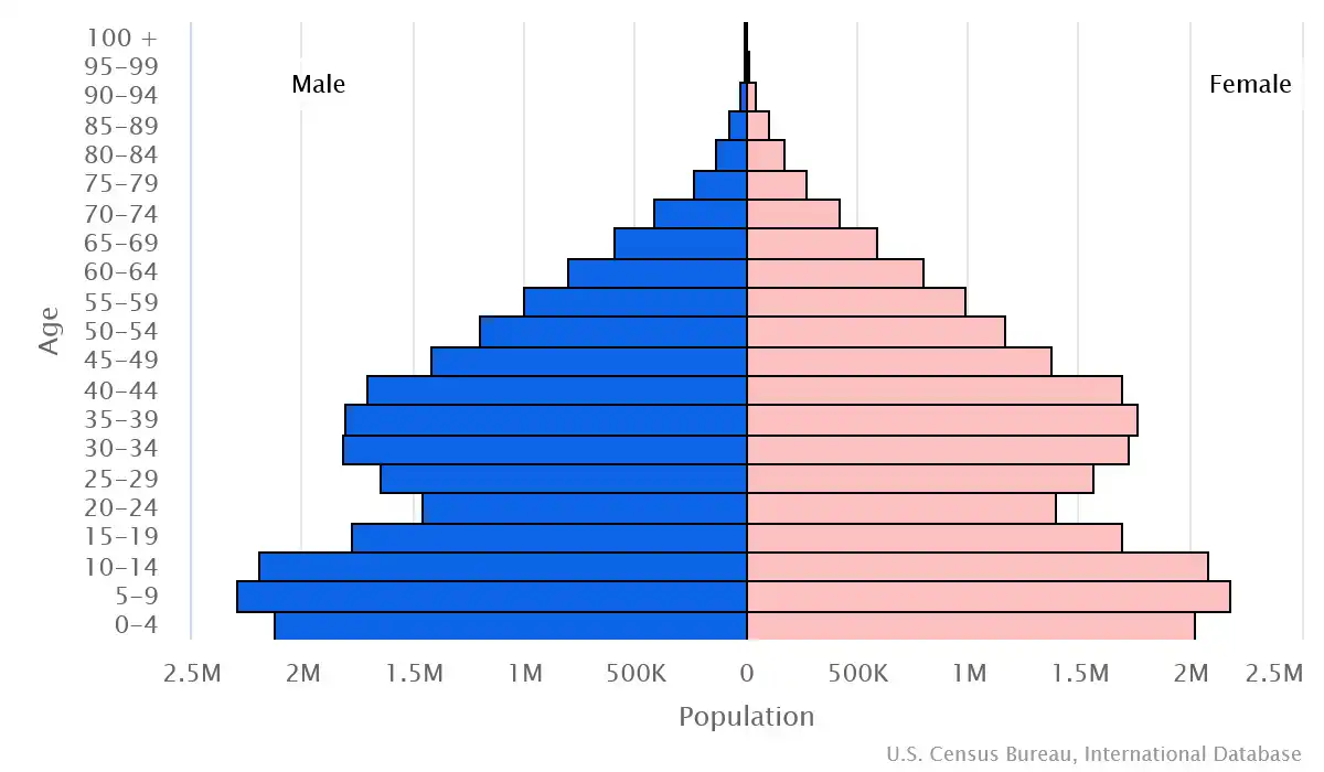 Chart graphic of the age pyramid of Algeria