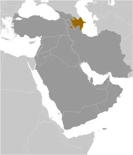 Locator Map of Azerbaijan showing the country on the continent in color