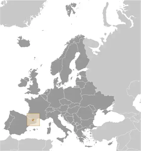 Locator Map of Andorra showing the country on the continent in color