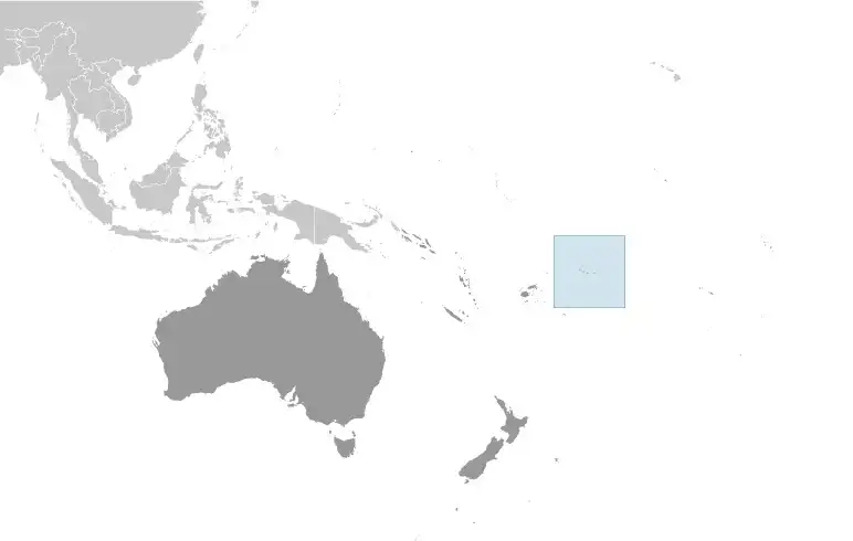 Locator Map of American Samoa showing the country on the continent in color