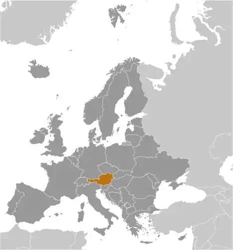 Locator Map of Austria showing the country on the continent in color