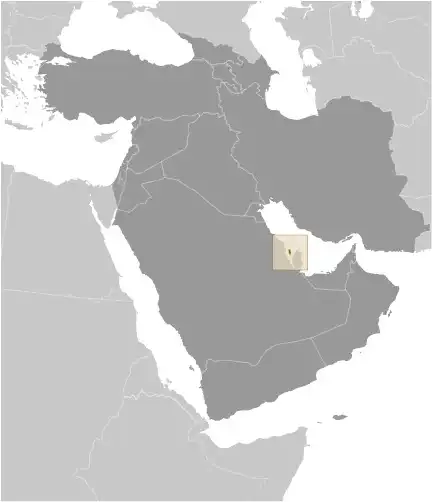 Locator Map of Bahrain showing the country on the continent in color