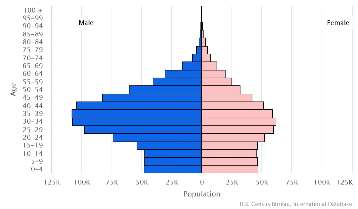 Chart graphic of the age pyramid of Bahrain