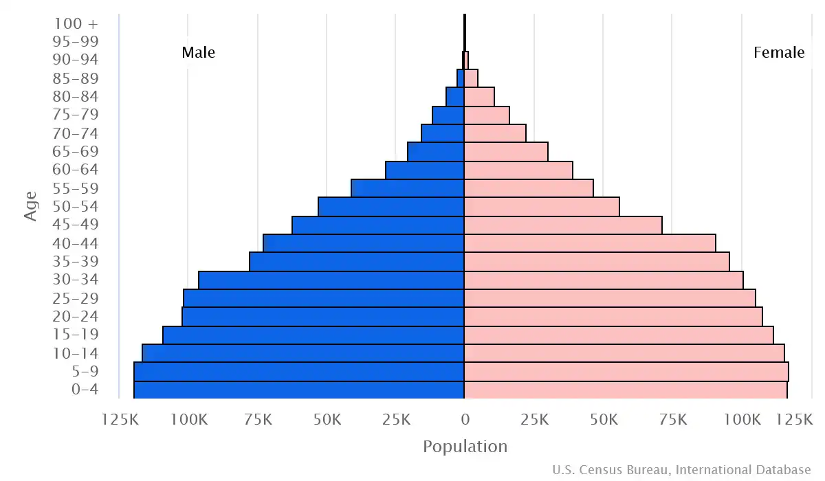 Chart graphic of the age pyramid of Botswana