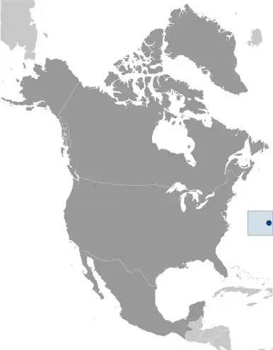 Locator Map of Bermuda showing the country on the continent in color