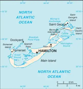 Bermuda Map graphic showing major cities and names of neighboring countries