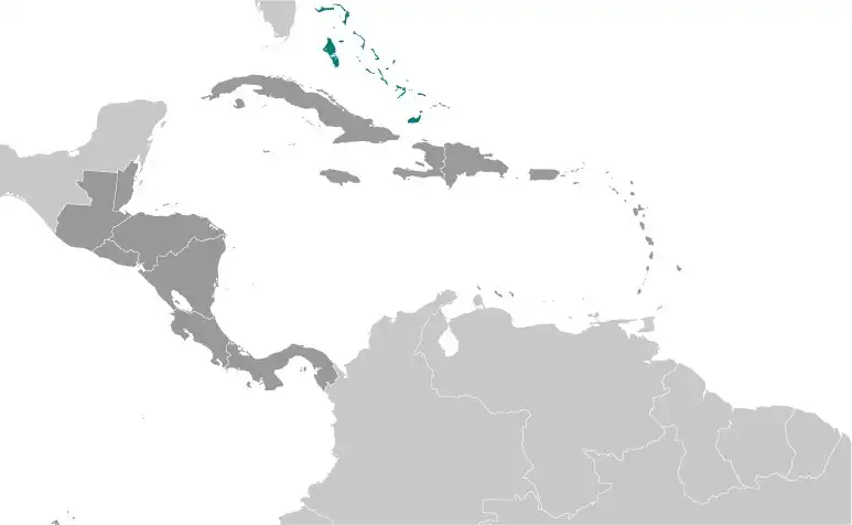 Locator Map of The Bahamas showing the country on the continent in color