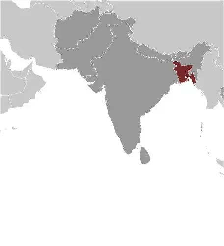 Locator Map of Bangladesh showing the country on the continent in color