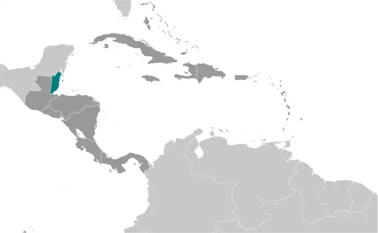 Locator Map of Belize showing the country on the continent in color
