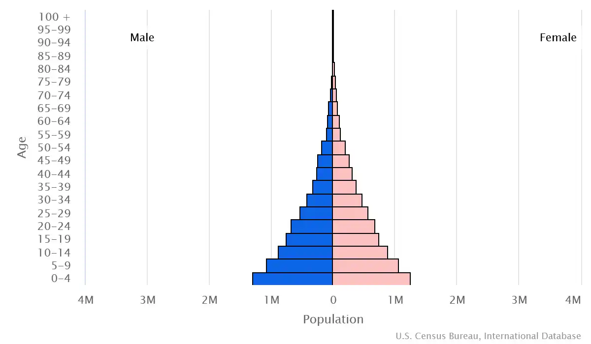 Chart graphic of the age pyramid of Benin