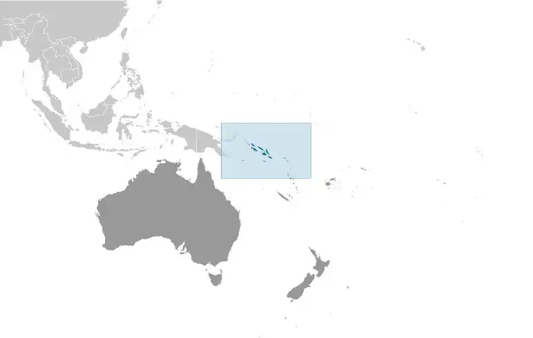 Locator Map of Solomon Islands showing the country on the continent in color