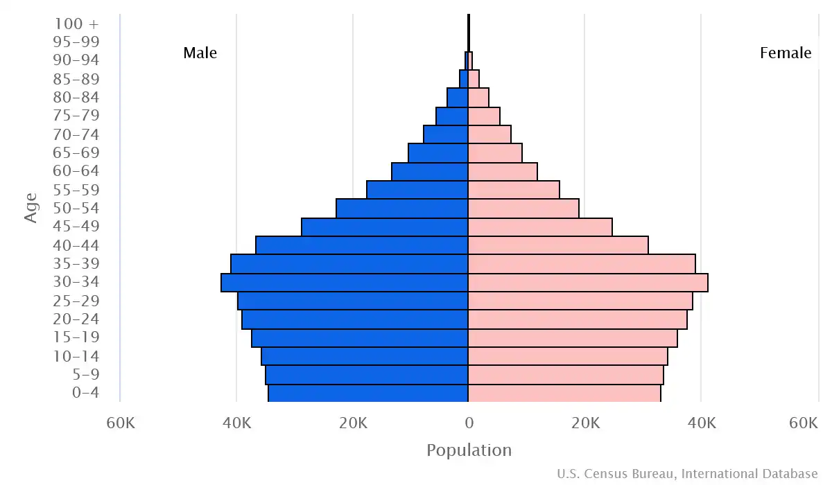 Chart graphic of the age pyramid of Bhutan