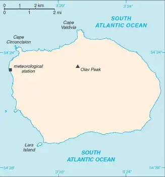 Bouvet Island Map graphic showing major cities and names of neighboring countries