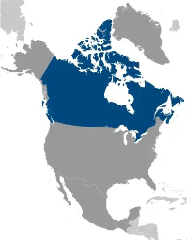 Locator Map of Canada showing the country on the continent in color
