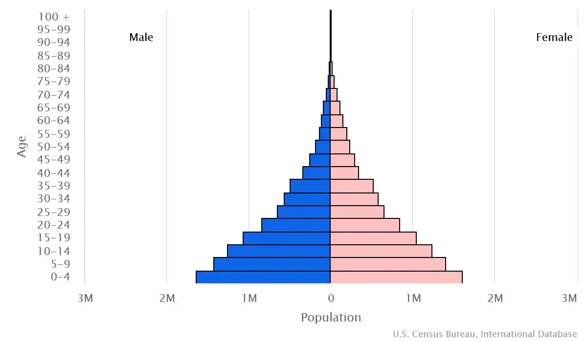 Chart graphic of the age pyramid of Chad