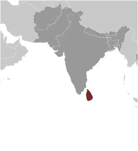 Locator Map of Sri Lanka showing the country on the continent in color