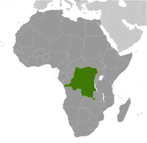Locator Map of DRC showing the country on the continent in color