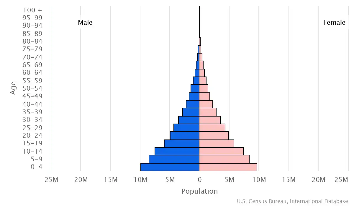 Chart graphic of the age pyramid of DRC