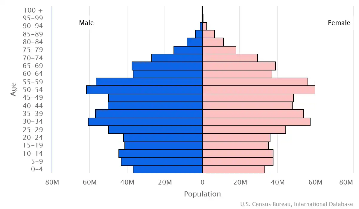 Chart graphic of the age pyramid of China