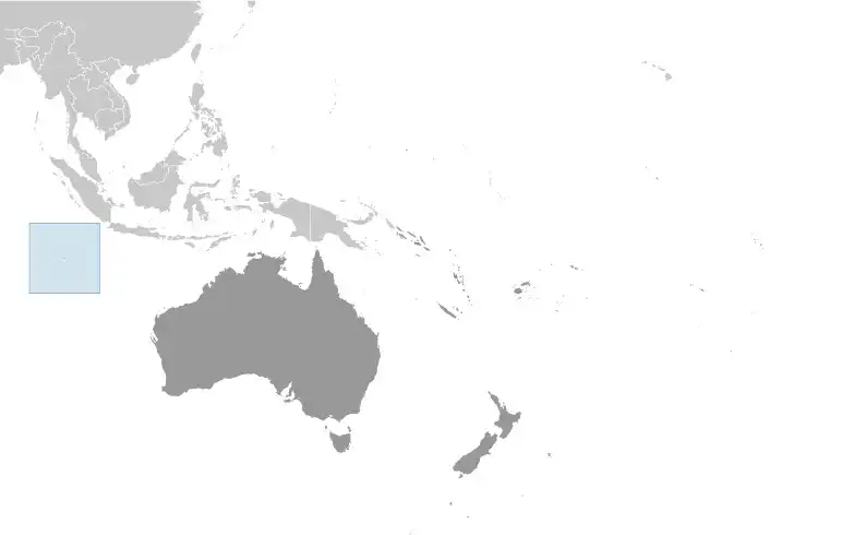 Locator Map of Cocos (Keeling) Islands showing the country on the continent in color