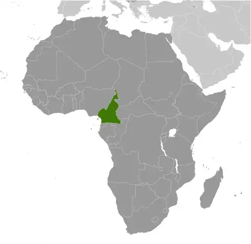 Locator Map of Cameroon showing the country on the continent in color