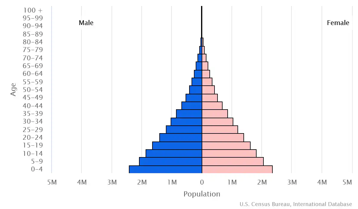 Chart graphic of the age pyramid of Cameroon