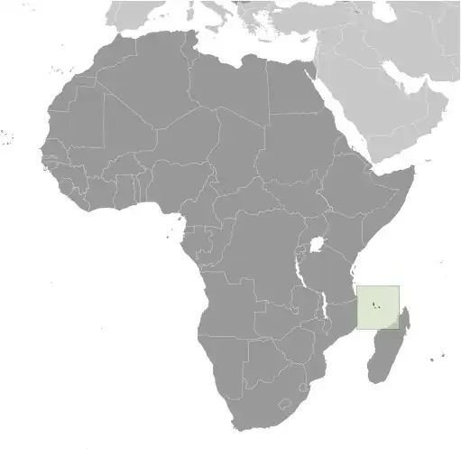 Locator Map of Comoros showing the country on the continent in color