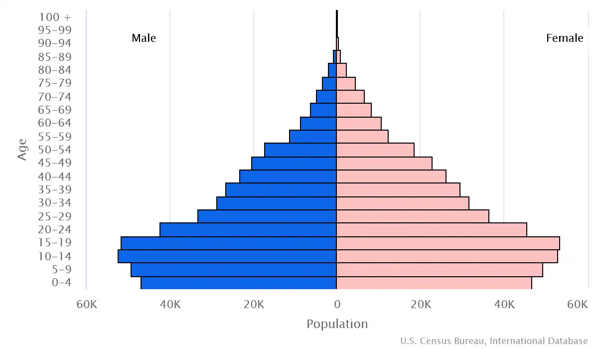 Chart graphic of the age pyramid of Comoros