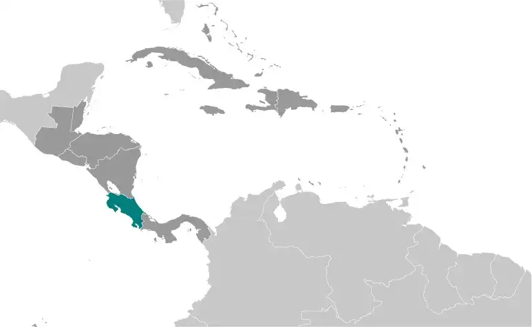 Locator Map of Costa Rica showing the country on the continent in color