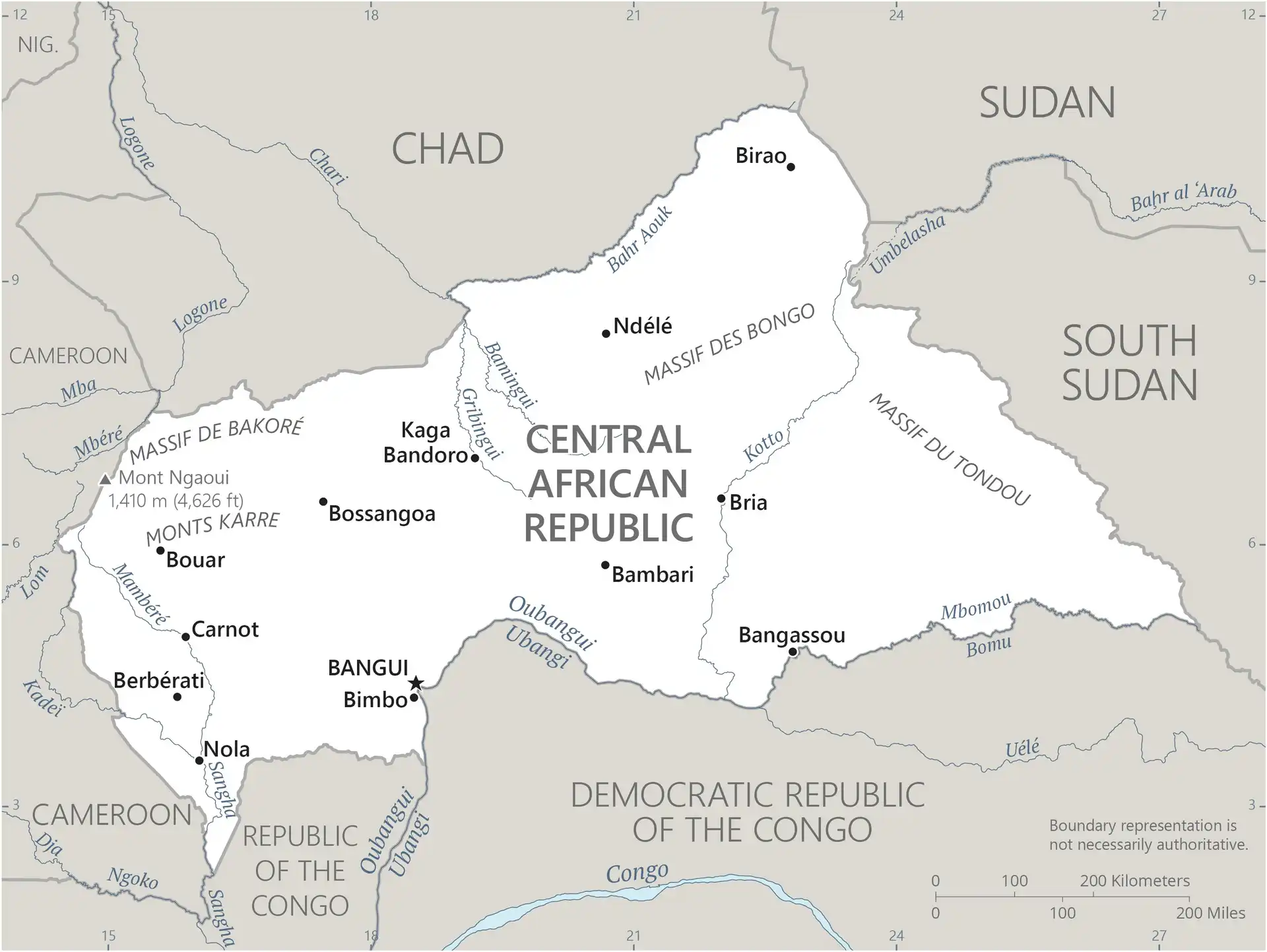 none Map graphic showing major cities and names of neighboring countries
