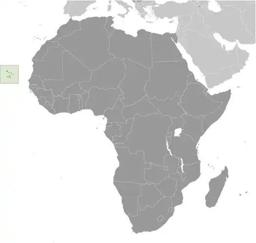 Locator Map of Cabo Verde showing the country on the continent in color