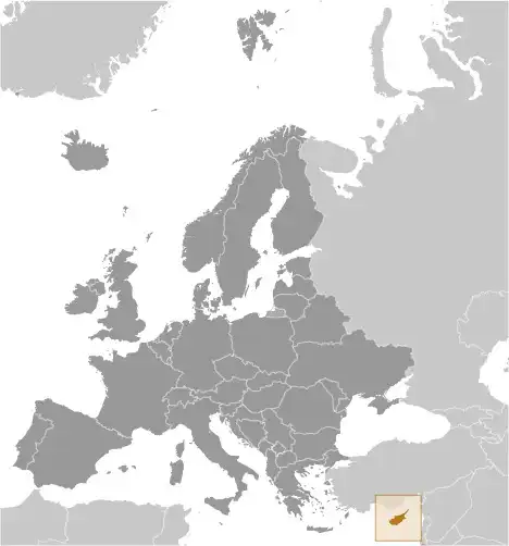 Locator Map of Cyprus showing the country on the continent in color