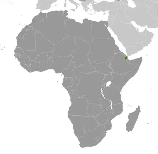 Locator Map of Djibouti showing the country on the continent in color