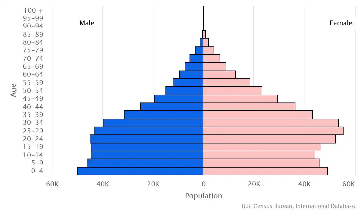 Chart graphic of the age pyramid of Djibouti