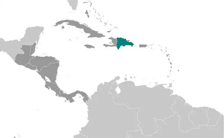 Locator Map of The Dominican showing the country on the continent in color