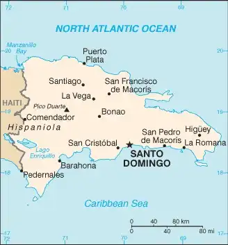 The Dominican Map graphic showing major cities and names of neighboring countries