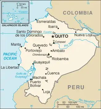 Ecuador Map graphic showing major cities and names of neighboring countries