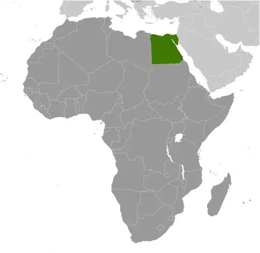 Locator Map of Egypt showing the country on the continent in color