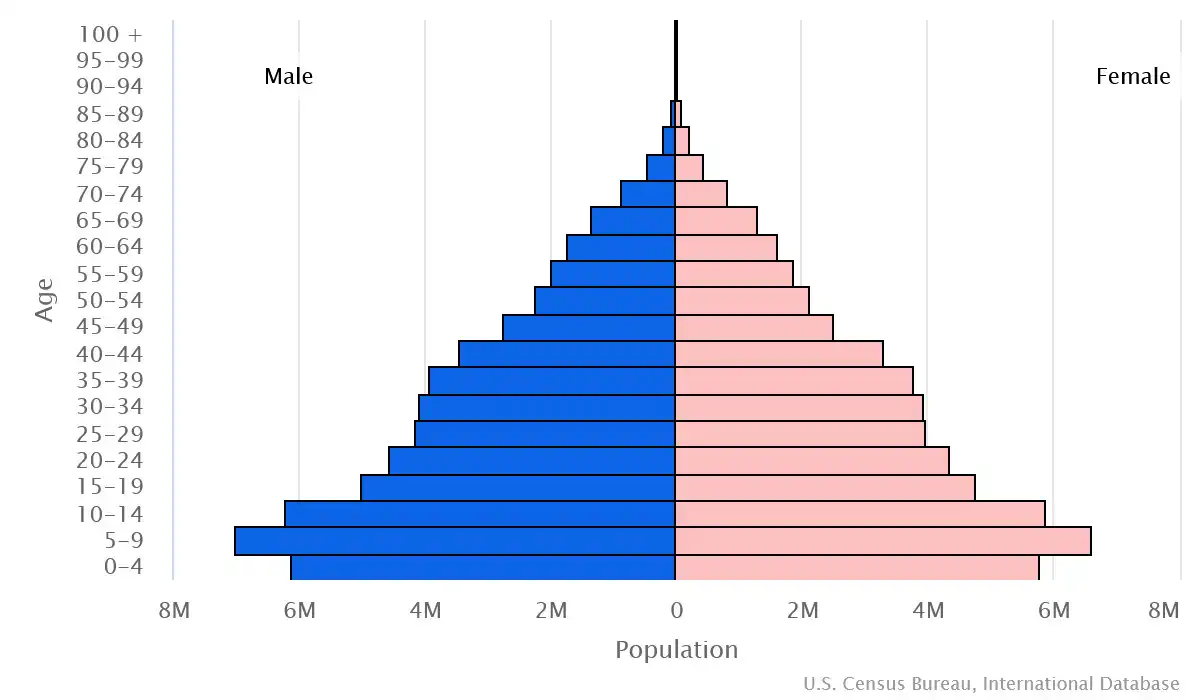 Chart graphic of the age pyramid of Egypt