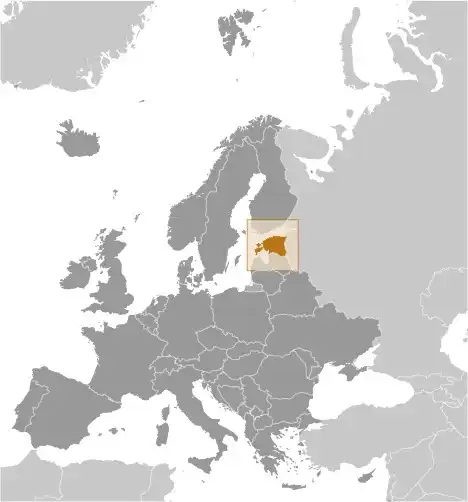Locator Map of Estonia showing the country on the continent in color