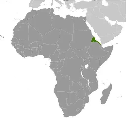 Locator Map of Eritrea showing the country on the continent in color