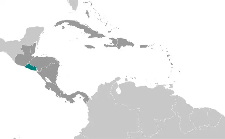 Locator Map of El Salvador showing the country on the continent in color