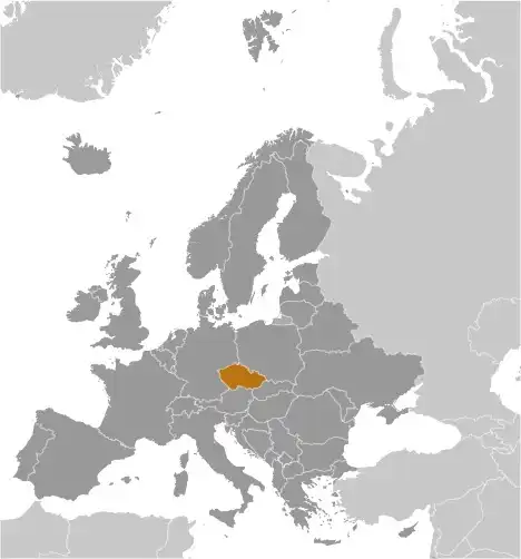 Locator Map of Czechia showing the country on the continent in color