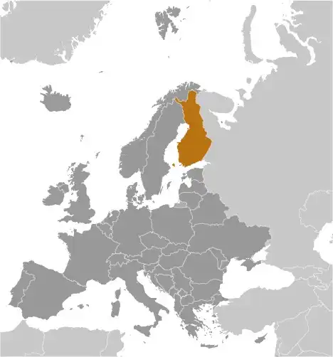 Locator Map of Finland showing the country on the continent in color