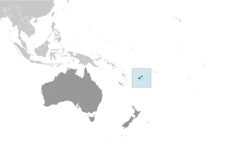 Locator Map of Fiji showing the country on the continent in color