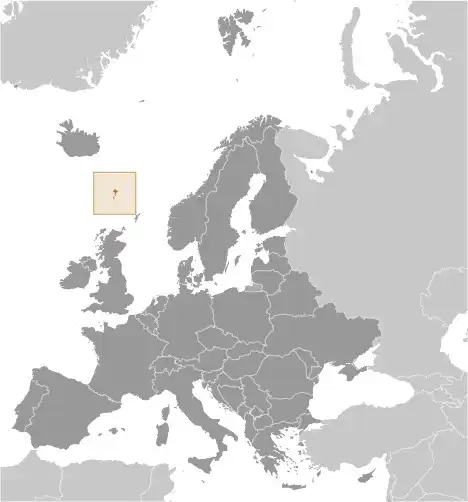 Locator Map of Faroe Islands showing the country on the continent in color