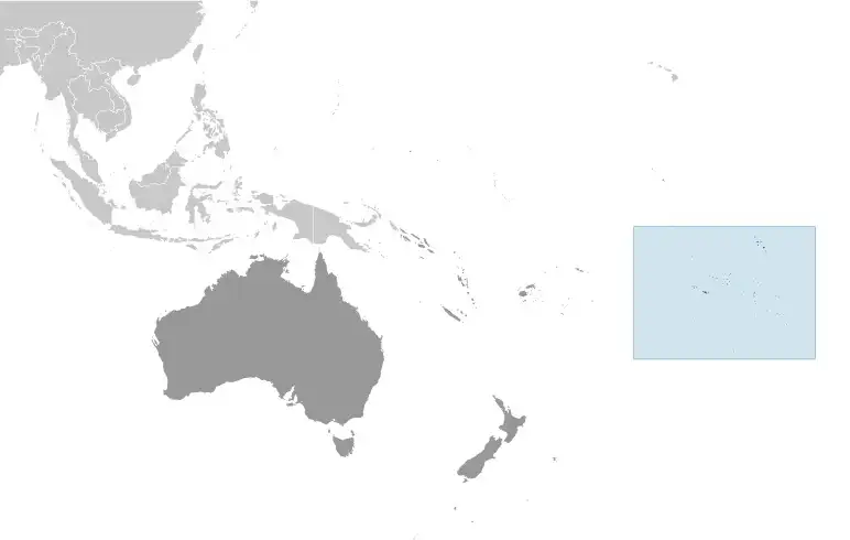 Locator Map of French Polynesia showing the country on the continent in color